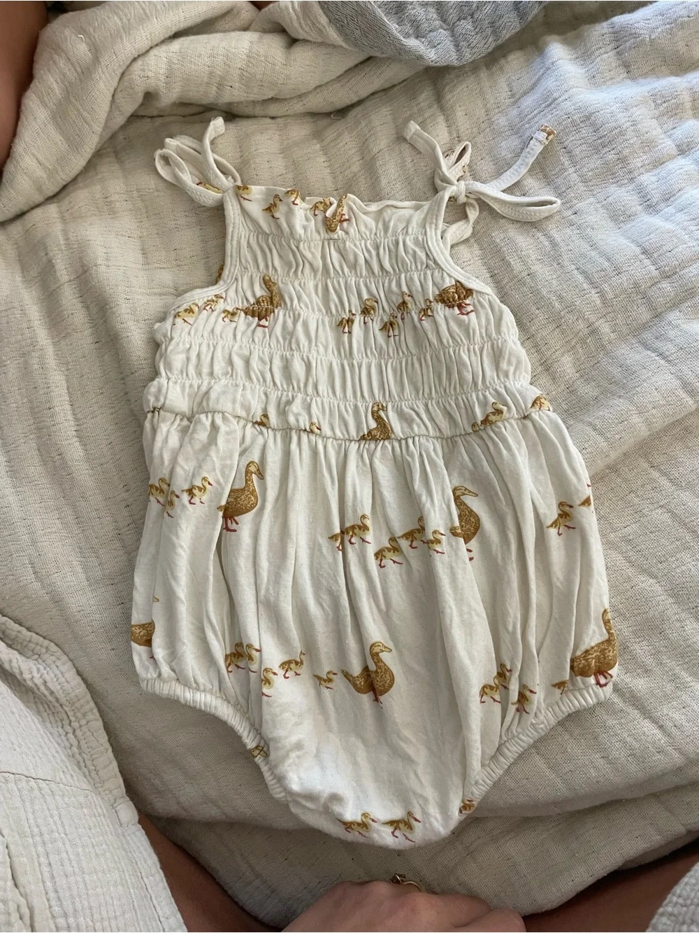 kate quinn Cream and Gold Duck Print One-Piece